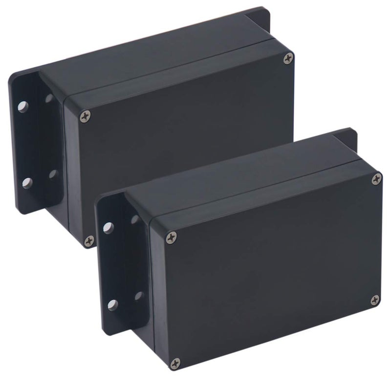Raculety 2 Pack Project Box IP65 Waterproof Junction Box ABS Plastic Black Electrical Boxes DIY Electronic Project Case Power Enclosure with Fixed Ear 6.22 x3.54 x2.36 inch(158x90x60mm) - Image 1